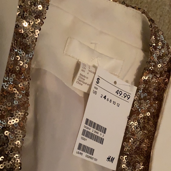 H&M ivory open front blazer with gold sequin trim - Picture 4 of 5